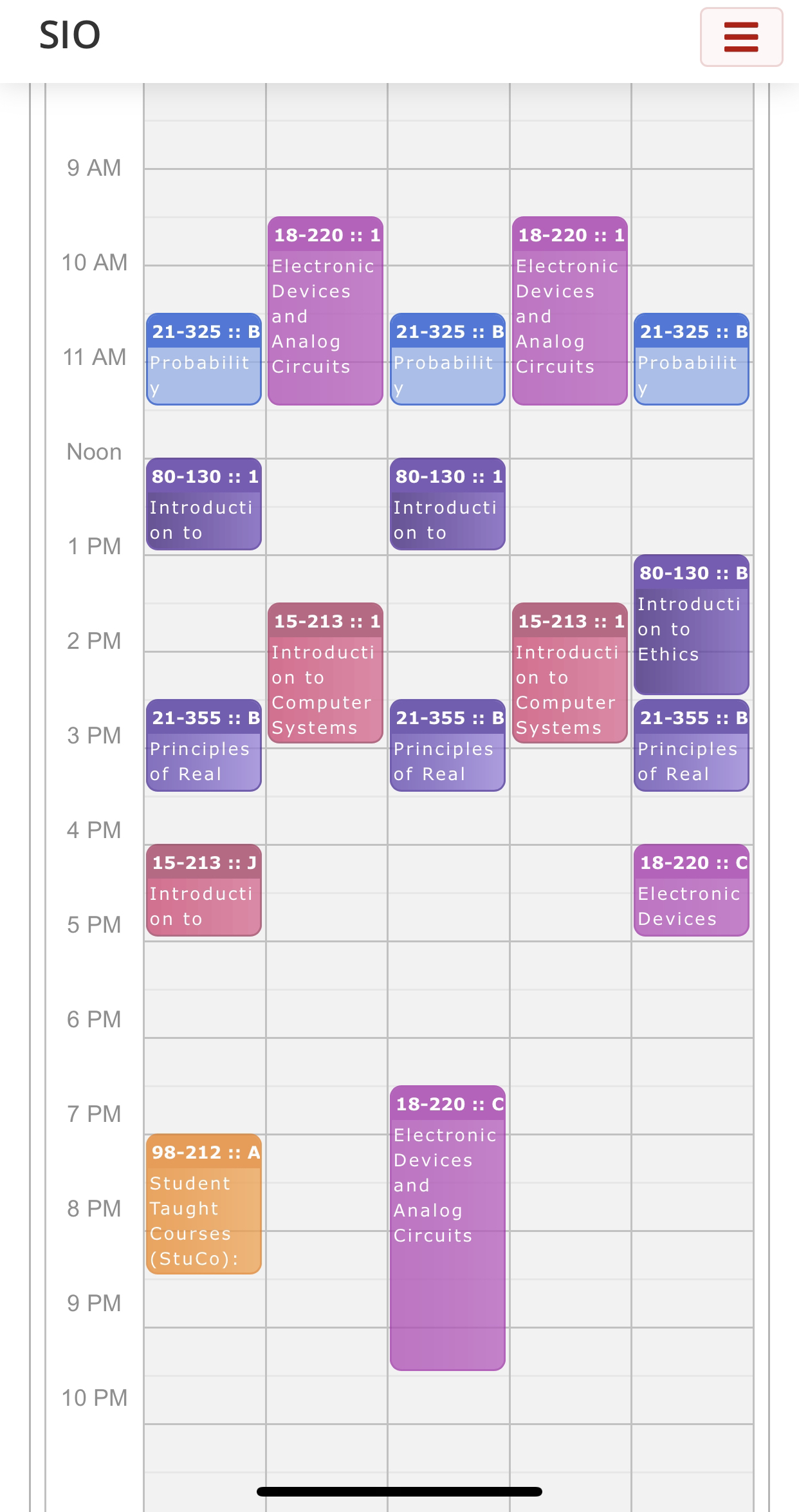 Image my fall 2020 schedule